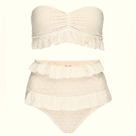 HP🥳 New Nightcap Free People Flirtini Sm Ivory Lace Bandeau HighWaist Ruffle USA - Picture 7 of 16